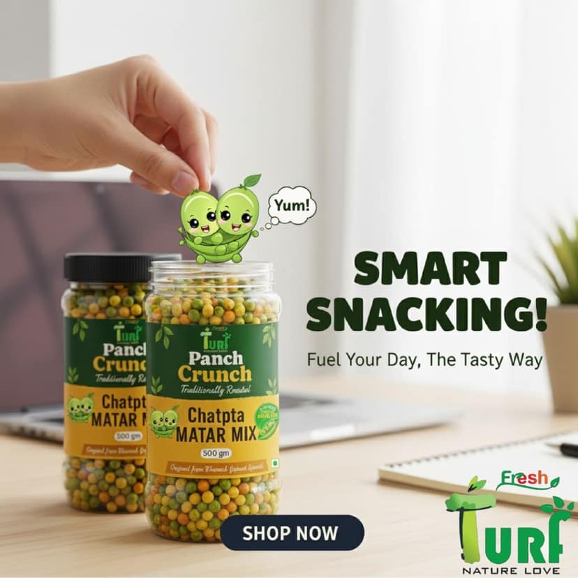 TURF FRESH - Premium Panch Crunch MatarMix | Bharuch Special Roasted Five Floavours Chatpta PeasMix| High Panch Protein CrunchyMix Snack | Healthy & Tasty MixNamkeen | Power Packed Anytime Snack view 2