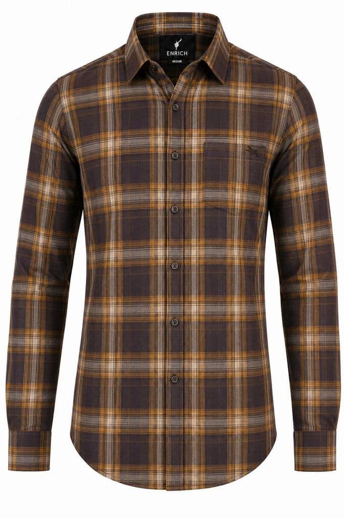 Enrich Fashion Factory Men's Brown & Mustard Checkered Casual Shirt view 2