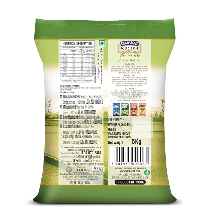 Daawat Rozana Gold Basmati Rice 5 Kg view 2