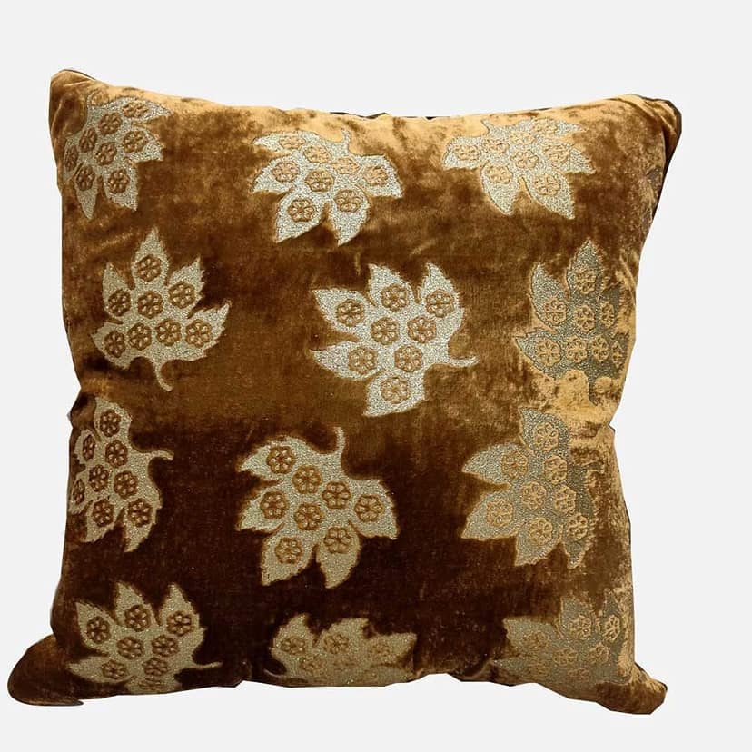 GOODVIBES Brown Golden Cushion Cover with Leaf Zari Embroidered Stitched Zippered Velvet Combo Cushion Cover | 24X24 Inches | 60cm * 60 cm I Set of 3| view 2