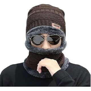 Winter Woolen Beanie Cap/Hat Neck Muffler Warmer Scarf Cap for Men Women