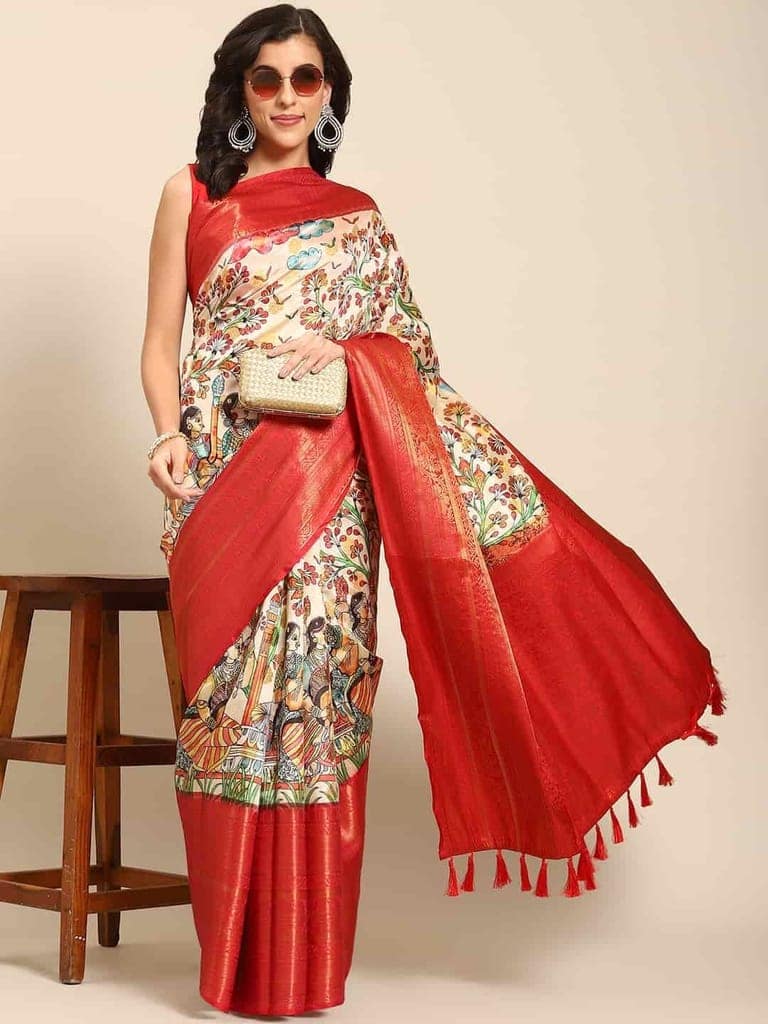 Women's Kalamkari Print with Regal Weave Silk Saree With Unstiched Blouse Piece view 2