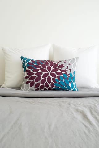 Burgundy Teal Floral Lumbar Pillow - Decorative Accent