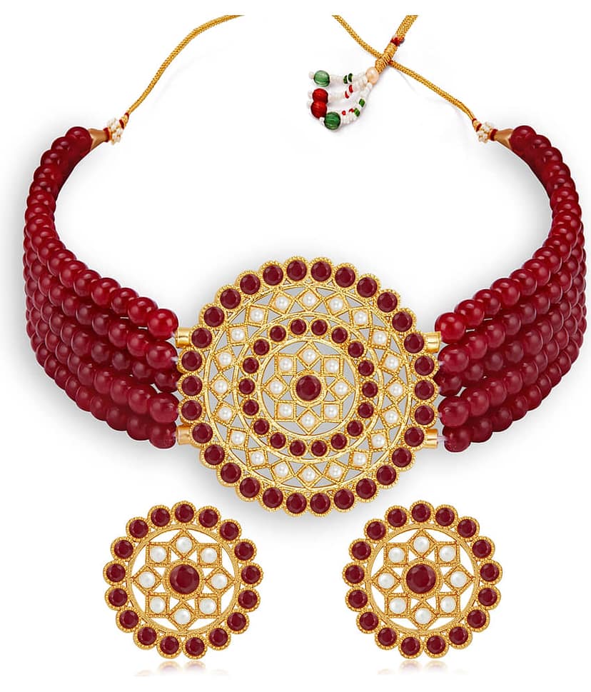 Sukkhi Alloy Maroon Traditional Necklaces Set Choker view 2