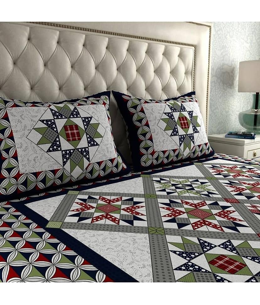 Cosito Cotton 1 Double Bedsheet with 2 Pillow Covers ( Blue ) view 2