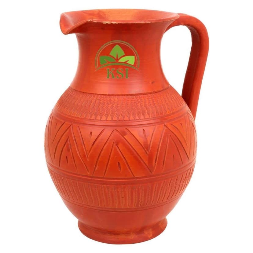 KSI Clay Jug, Terracotta Water Jug, Mud Pot | Pitcher 1.7 Ltr. | Mitti ka jug for Drinking Water with Lid | Natural/Earthen Clay | Handmade Matka/surahi/mitti Ghada with Beautiful Design - 1.7 liters view 2