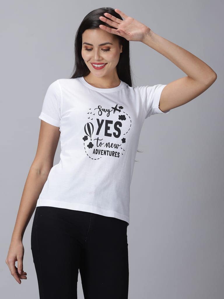 Cotton White Graphic Casual T-Shirt