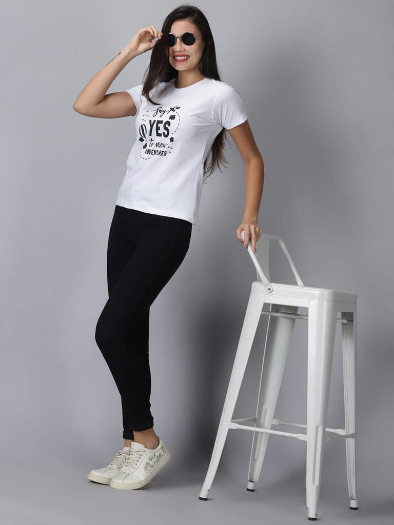 Cotton White Graphic Casual T-Shirt view 2