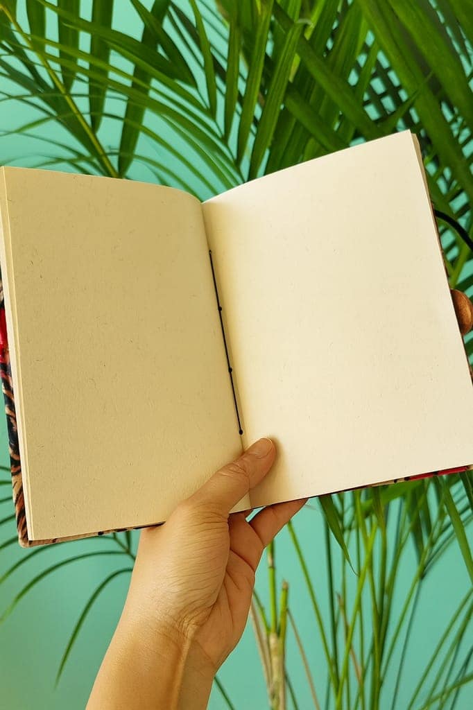 Handcrafted Red and Balck Floral Print Diary Book view 2