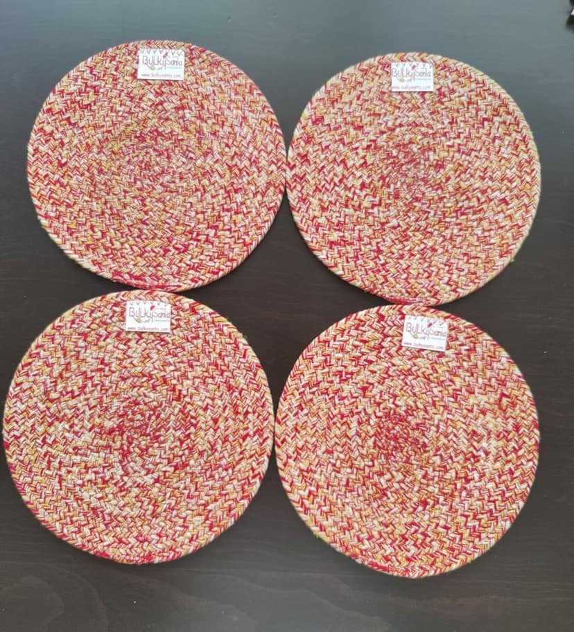 Round table mats cotton placemats (pack of 4) | Hotpads / trivets 9", Heat Resistant, Reversible Use (Yellow) by Bulky Santa