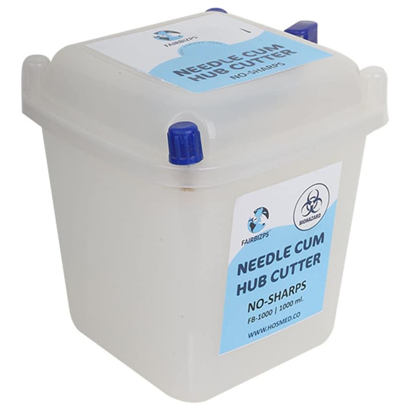 FAIRBIZPS ABS Needle Cum Syringe Hub Destroyer Manual Hub Cutter, Sharp Container 1000ML (White Translucent) view 2