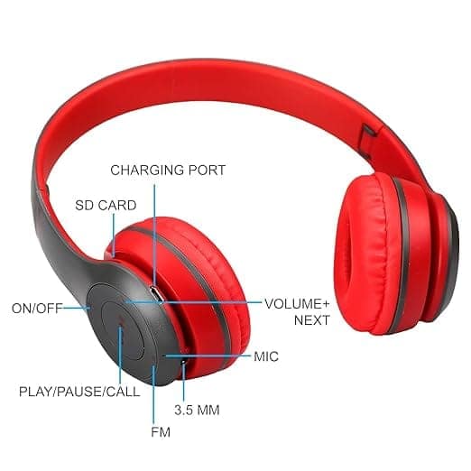 P47 Wireless Bluetooth Headphone with Mic | Foldable Stereo Over-Ear Headset | Deep Bass | TF Card & FM Support | AUX Mode | Universal Compatible view 2
