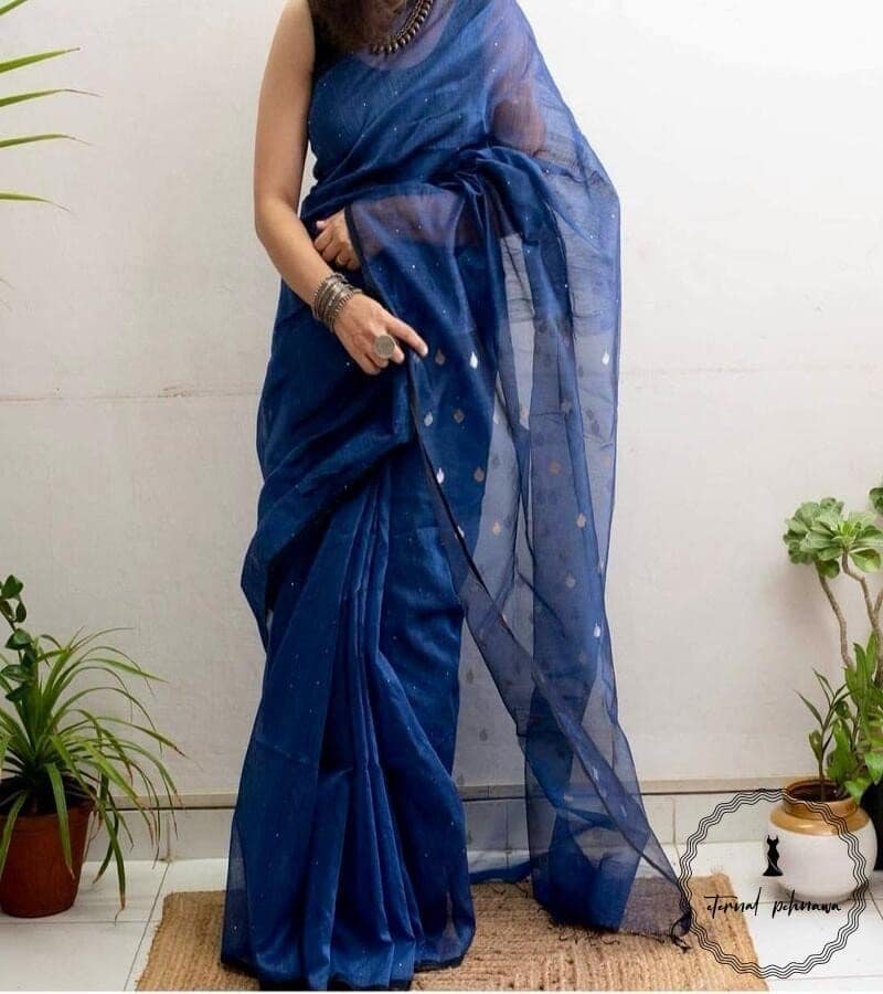Beautiful Linen Silk Saree Silky Texture view 2