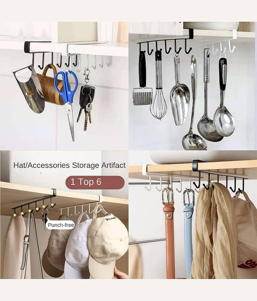 6 Hooks Hanger Door Cabinet Hook Ceiling Mounted Hanger Hook Rack Clothe Hanger Hook Tie Hanger Hook Kitchen Cabinet Clothes Home Storage Hanger view 2