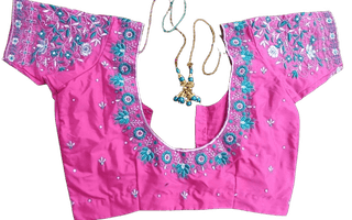 Pink Hand Embroidered Floral Saree Blouse