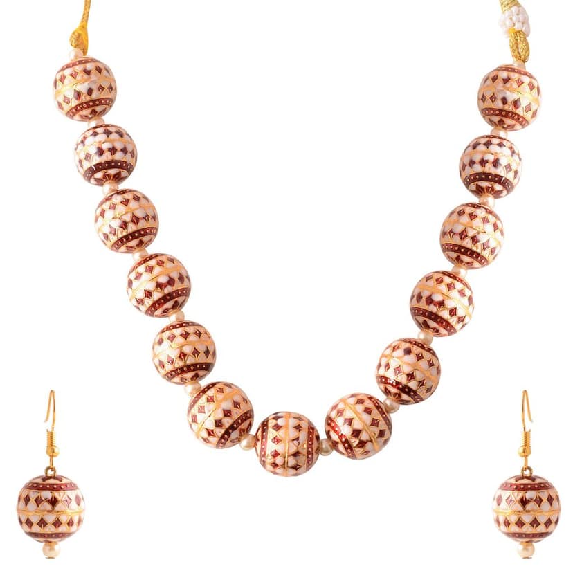 Tribes India Multicolor Meenakari Beaded Necklace Set With Earrings (1TJWNCKRJ04464) view 2