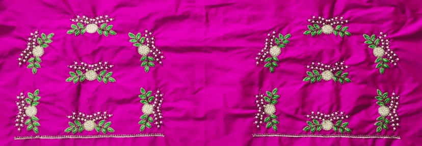 White and green floral embroidered blouse neck design view 2