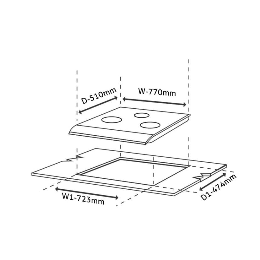 3 Burner Glass Hob Top Triple Ring Burner Double Ring Forged Brass Burners Auto Ignition (1073 XL HT DB BL) view 2