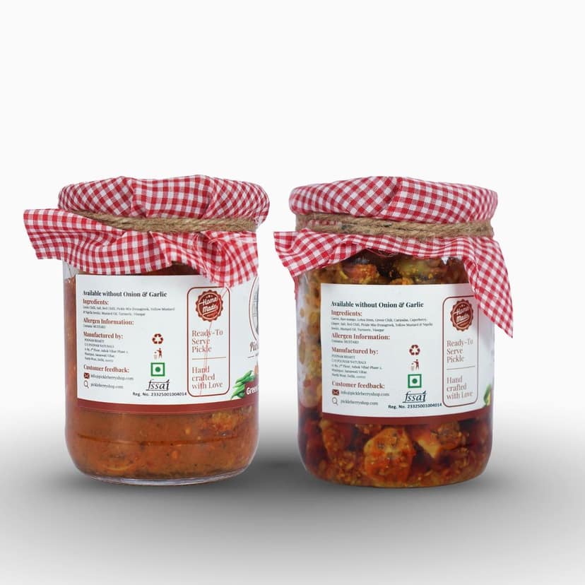 Pickleberry Mix Pickle + Green Chilli Achar Combo | Low-Oil | 1 KG (2 � 500g) view 2