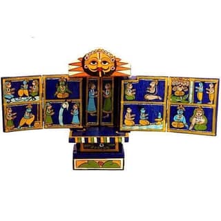 Blue and Yellow Kavad Box Illustrating Ram and Krishna Story|5" (H)