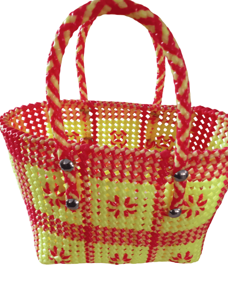 Handwoven Red and Yellow Shopping Basket