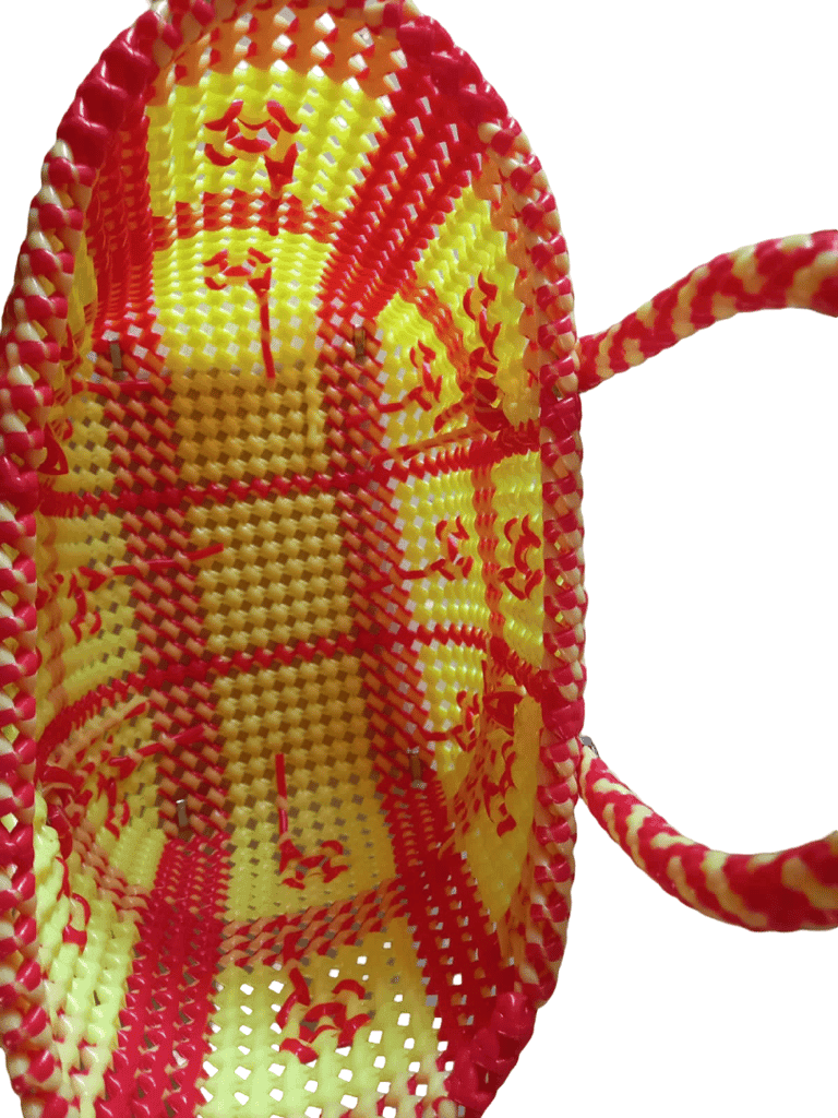 Handwoven Red and Yellow Shopping Basket view 2