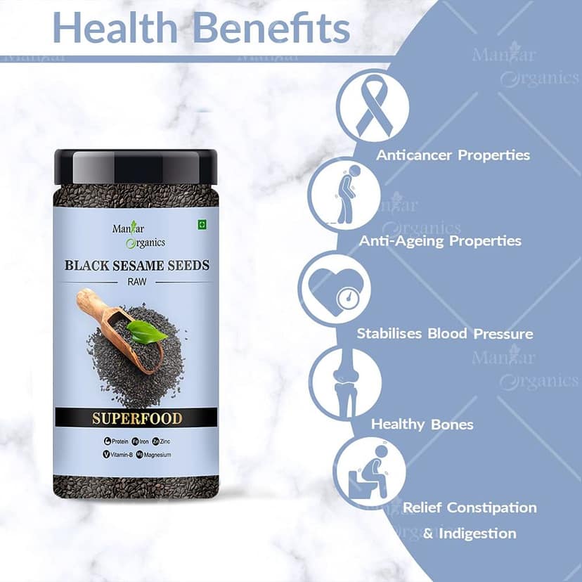 ManHar Organics Raw Black Sesame Seeds/Kale Til/Black Til 300gm Jar view 2