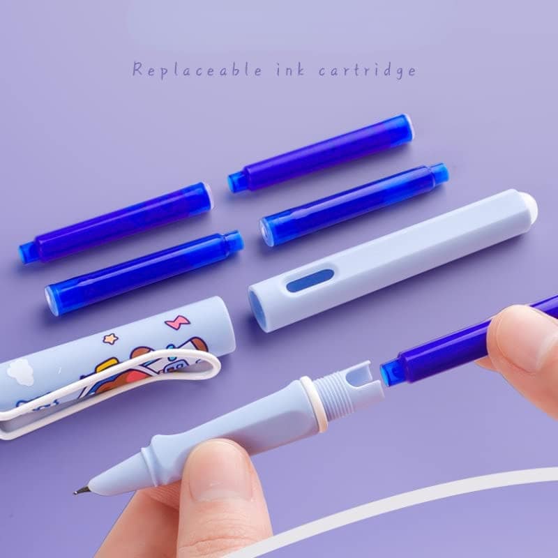 Weshopaholic Erasable Fountain Pen Replacable Ink Set Blue Ink EF 0.38mm Cute School Pens Office Supplies Stationery for Writing (Blue) view 2
