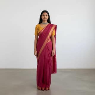 Magenta Pink Kanchipuram Cotton Saree with Golden Woven Border
