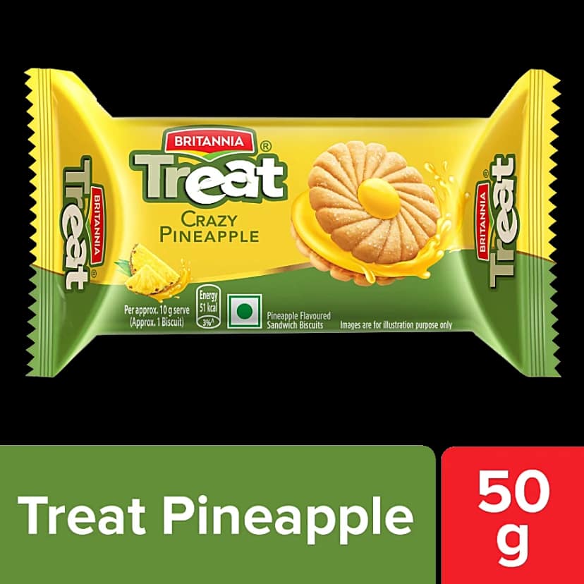 Britannia Treat Crazy Pineapple Cream Biscuit - Ready To Eat, 50 G