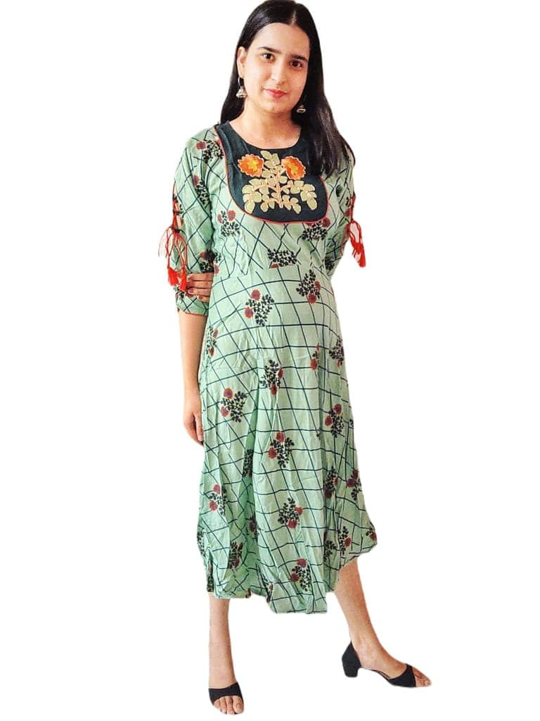 ATTIRIS Women's Rayon Printed Calf Length A-Line Kurta view 2