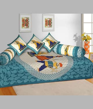 HomeStore-YEP Cotton Blue Ethnic Diwan Set 6 Pcs