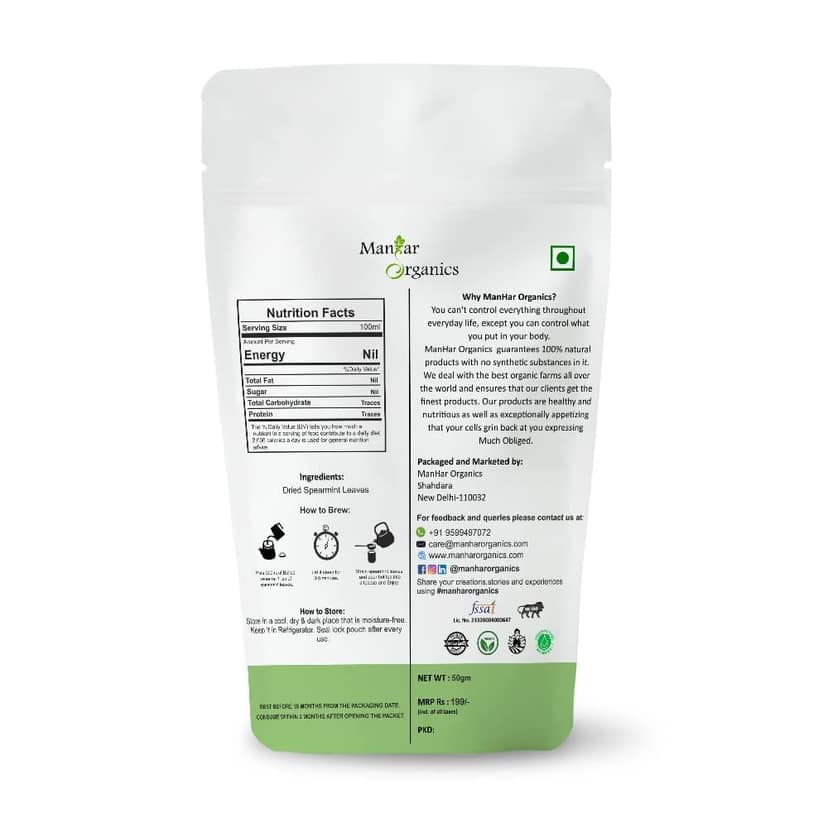 Mangar Organics Spearmint Leaves Herbal Tea - Caffeine Free 100gm view 2