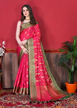 Yavira silk Women's Pink Handwoven Jacquard Saree