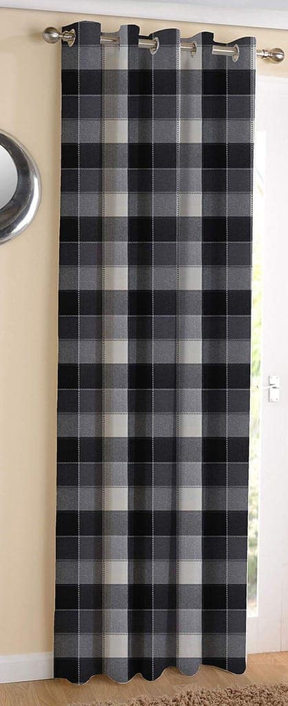 AIRWILL ? Cotton Blackout and Room Darkening 9ft Long Door Curtains Pack of 1 pc. (Checks - Black,Grey)