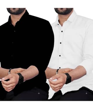 Vida Loca Cotton Blend Slim Fit Solids Full Sleeves Men's Casual Shirt - Black ( Pack of 2 )