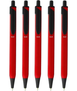 UJJi Red Color Body Click on and Off Matte Finish Body Pack of 5 Retractable (Blue Ink) Metal Ball Pen