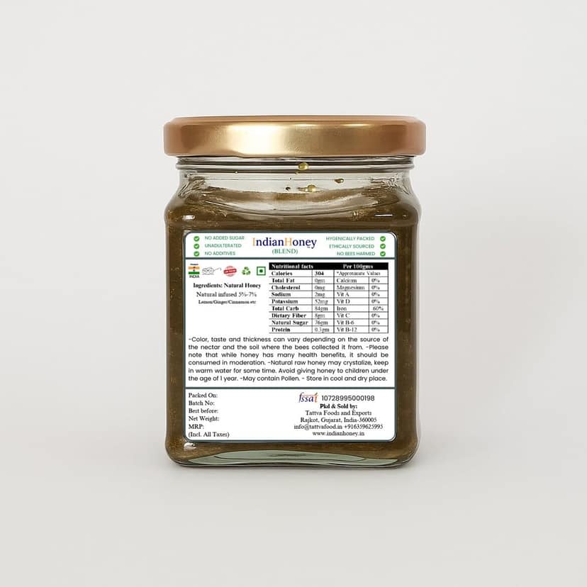 IndianHoney Ginger Honey | Pure & Natural | Unprocessed, Unfiltered, No Added Sugar | Rich in Minerals & Antioxidants | Ethically Sourced Raw Honey | 230g Glass Jar view 2