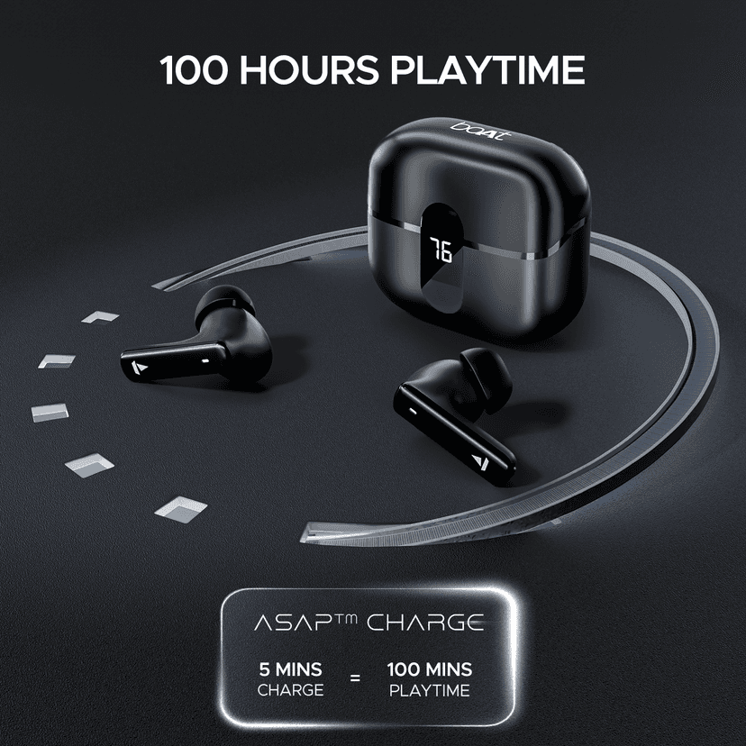 boAt Airdopes 121 Pro Plus | Wireless Earbuds with 100 Hours Playback, 4 Mics with ENx™ Technology, BEAST™ Mode Black view 2