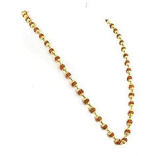 5 mukhi rudraksha gold plated caps mala for men women original rudraksha mala for pooja (astrology) By CEYLONMINE