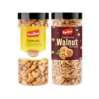 YUM YUM Dry Fruits 500g Combo Pack - Badam 250g Akhrot Giri 250g Jar Each - Almonds Walnuts - 2 x 250g