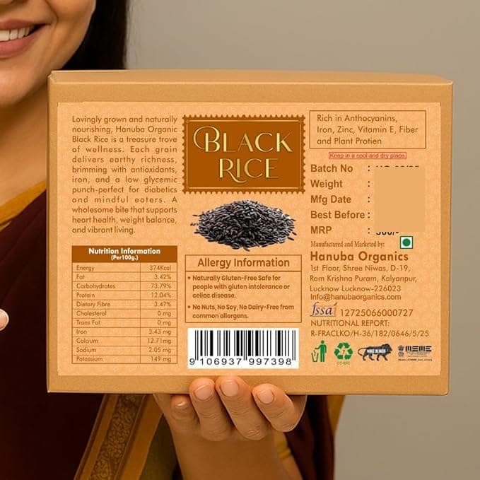 Hanuba Organics Unpolished Black Rice - Diabetic Friendly Supergrain view 2
