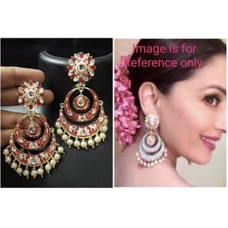 Latest Red Pink Meenakari Kundan Chandbali Earrings Set