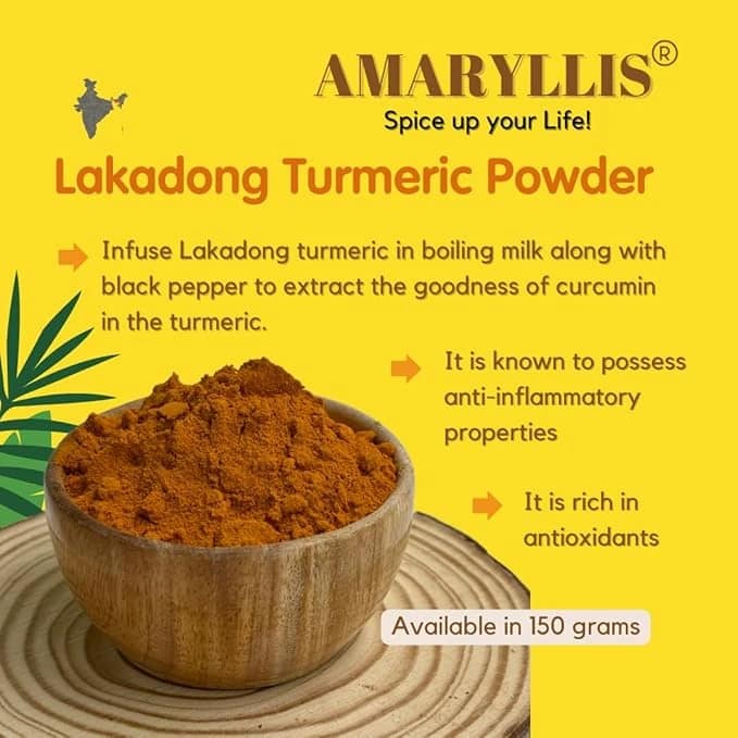 AMARYLLIS Lakadong Turmeric Powder 150g, High Curcumin, Pure Ground Haldi Powder, Freshly Sourced & Small-Batch, No Added Colours, Flavours or Preservatives, Pack of 1 view 2