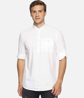 Springberry - Shirt Style 100 percent Cotton White Men's Kurta ( Pack of 1 )