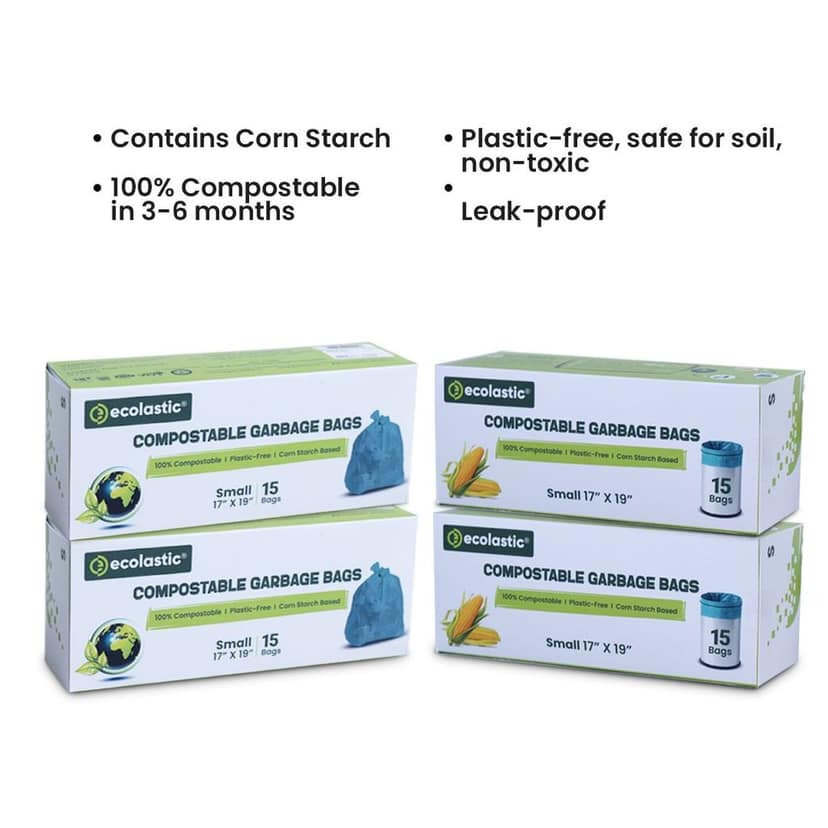 Ecolastic 100% Compostable & Eco-friendly Garbage Bags I SMALL (17 x 19 in.) I 60 bags I Pack of 4 I Capacity 20L I Green Colour view 2