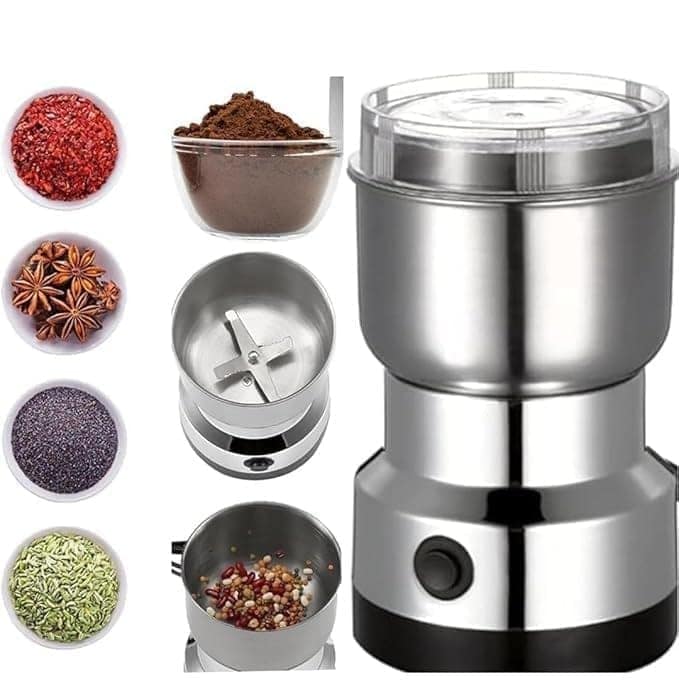 Mini Electric Mixer Grinder for Home – Multifunctional Nima Grinder with Stainless Steel Blades for Spices, Masala, Chutney, Coffee Beans, Nuts & Grains – Portable, Powerful Motor
