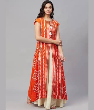 AMIRA'S INDIAN ETHNICWEAR Women Rayon Printed Ethnic Dress ( Red )