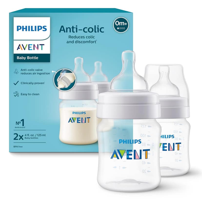 Philips Avent Anti-Colic Plastic Baby Feeding Bottles | 4oz/125ml - Pack of 2 | SCY100/20 Philips Avent Anti-Colic Plastic Baby Feeding Bottles | 4oz/125ml - Pack of 2 | SCY100/20 - White / 1 count (Pack of 2)