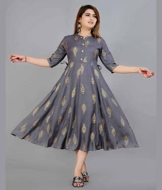 NUPITAL Rayon Printed Anarkali Women's Kurti - Grey ( Pack of 1 )